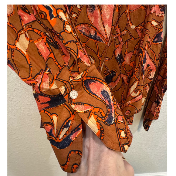 ALC $325 Nomad Long Sleeve Split Neck Brown Orange Blouse Size 4 - Picture 5 of 9